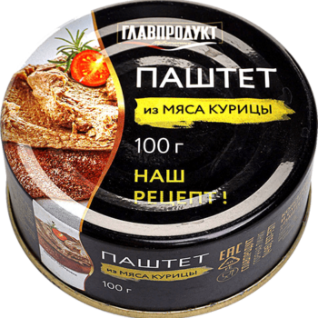 "Паштет из мяса курицы" EO 100г, ТМ ГЛАВПРОДУКТ